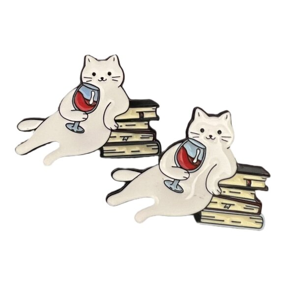 🧷Cat Enamel Pins - BUNDLE OF 4! - Cats and Wine Themed - Plus One Extra! - Picture 5 of 6